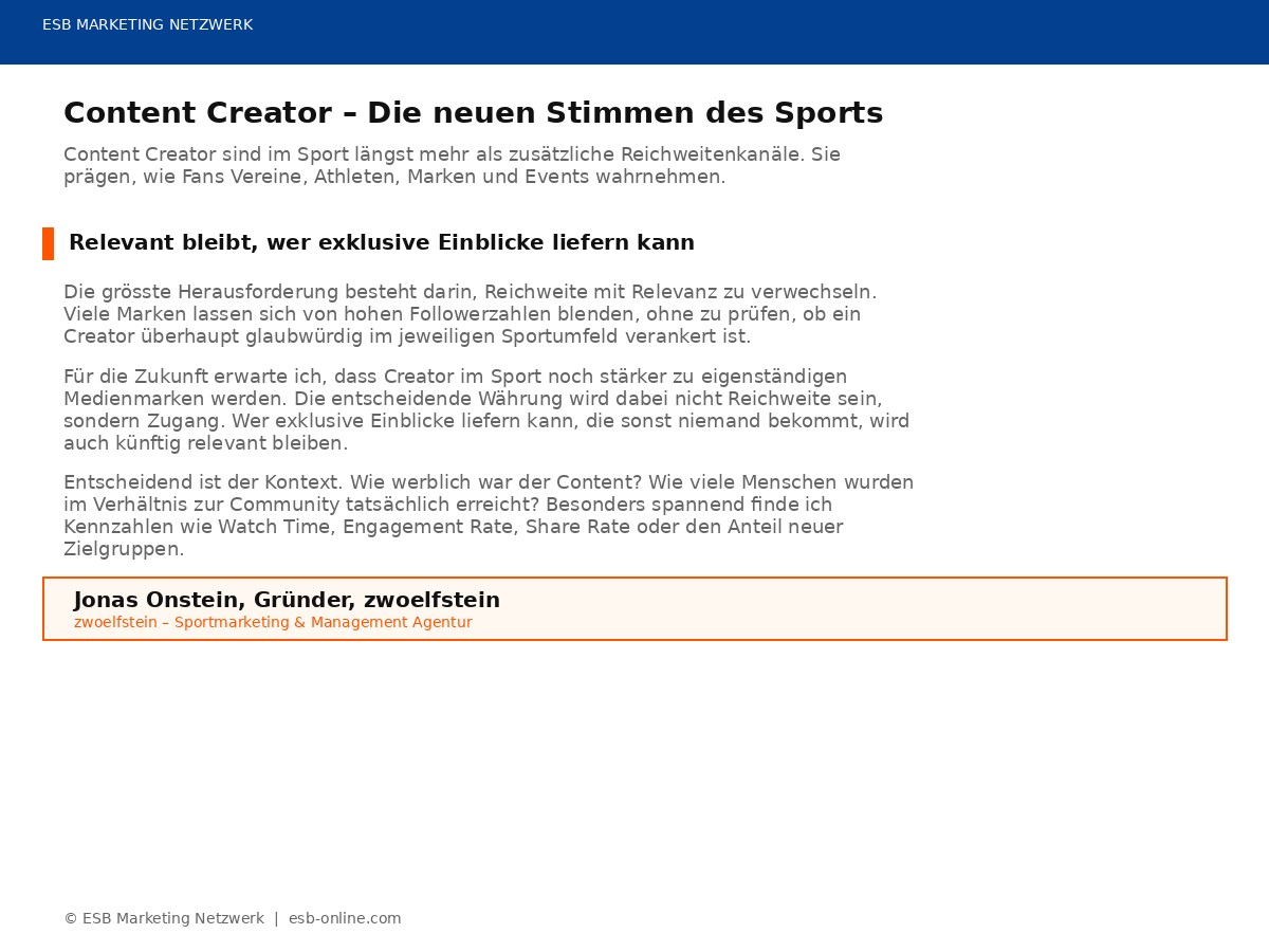 Jonas Onstein über Creator Marketing im Sport